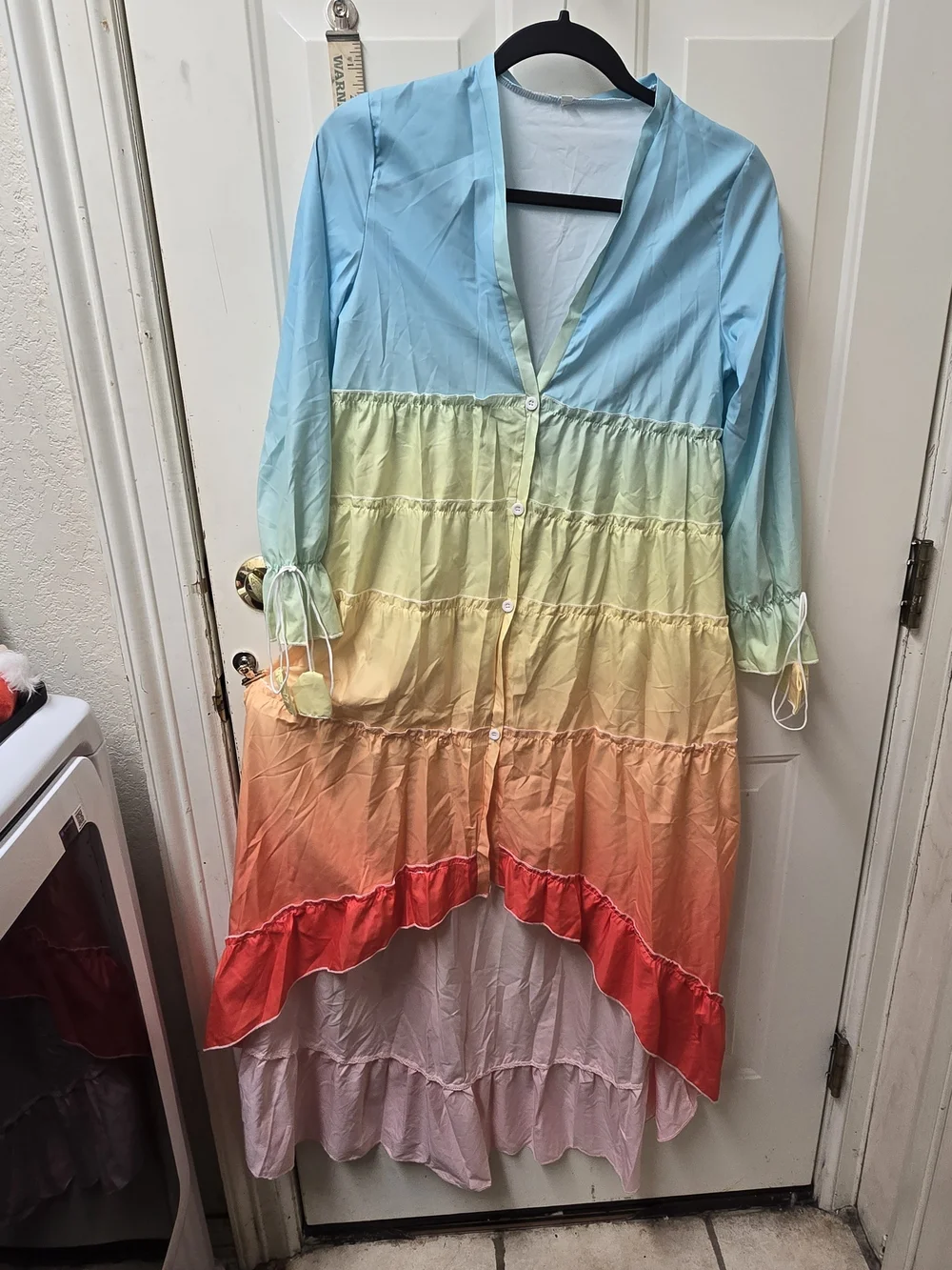 Ombre Tiered Button-Front Dress — Pastel Rainbow